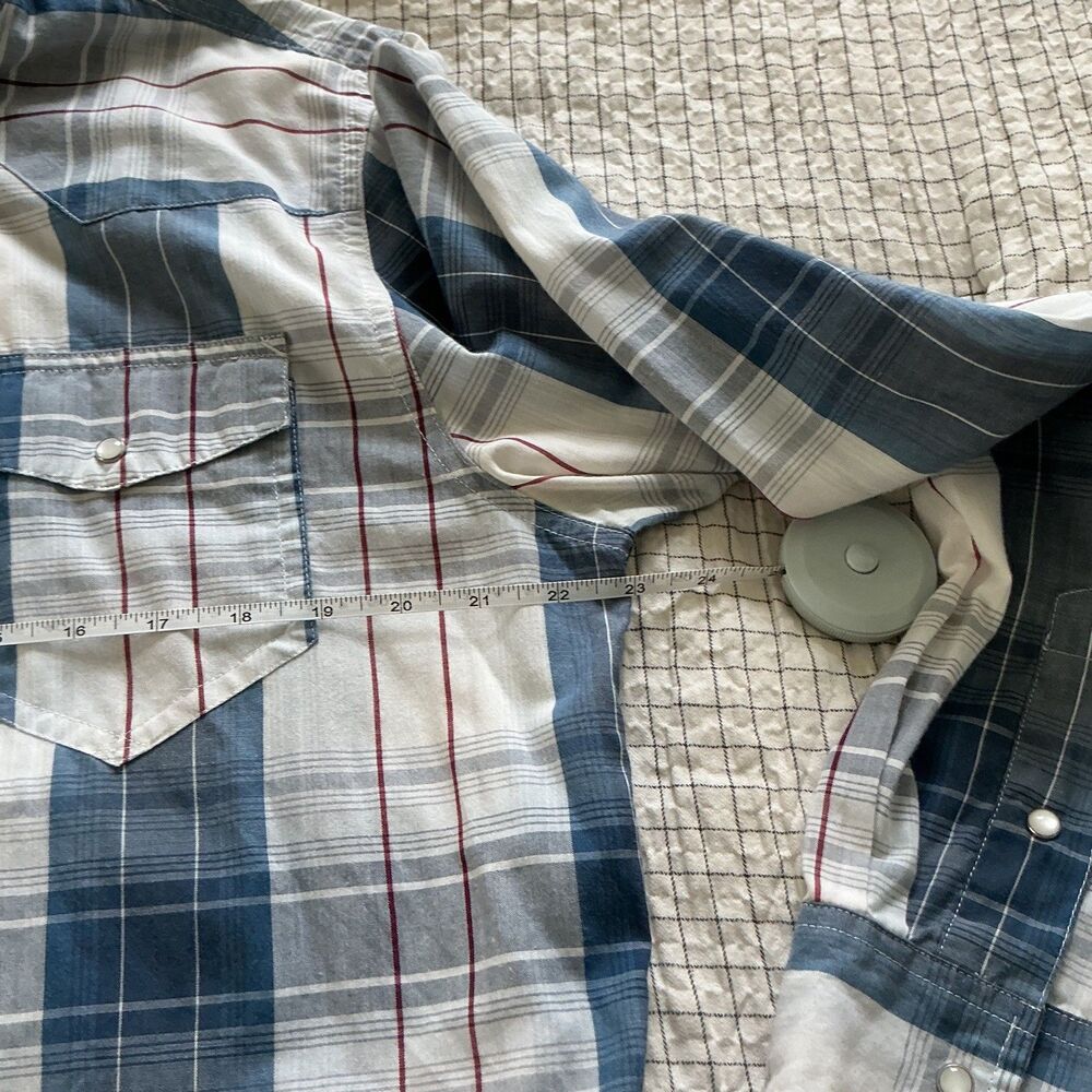 Levi's White Blue Plaid Western Pearl Snap Long Sleeve Button Down Shirt Men's L - Picture 3 of 8